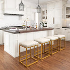 PHI VILLA Bar Stools Set of 3 - Thick Cushion Metal Steel Frame Base with Footrest Kitchen Stools, Gold Bar stools