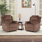 CANMOV Manual Recliner Chair Set of 2, Soft Fabric Overstuffed Recliner Single Sofa Chair for Living Room Bedroom, Heavy Duty and Safety Reclining Mechanism, Light Brown