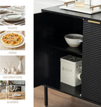 Sideboard Buffet Cabinet Set of 2, Modern Storage Cabinets with Doors and Shelves, Wooden Fluted Cabinet for Living Room, Entryway, Kitchen (2, Embossed Black)