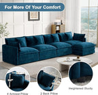 Modular Sectional Sofa, 146.5 Inch L-Shaped Cloud Sofa with Deep Seat Chenille Sofa with Cushions, Four Seater Sectional Sofa for Living Room Apartment,Blue