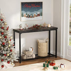 32" Small Console Table, 2-Tier Narrow Entryway Table, Sofa Table with Mesh Shelves, Console Tables for Living Room, Hallway, Entryway, Farmhouse Console Table with Storage, Oak Grey