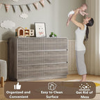 Dresser for Bedroom with 6 Drawers, Fluted Chest of Drawers with Round Curved Corner, Hidden Handles, Modern Wood Storage Organizer for Bedroom, Nursery, Living Room