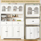 70" Pantry Cabinet with Pegboard, Kitchen Pantry Storage Cabinet with Shelves & Drawer, Adjustable Shelves, LED Light & Power Outlets for Dining Room (White)