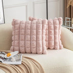 Neelvin Pink Faux Fur Cozy Soft Plaid Decorative Throw Pillow Covers 26x26 inch Set of 2,Velvet Pillowcase Cushion Case for Sofa Couch