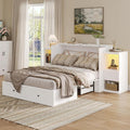 Full Size Murphy Bed with Bedside Tables,Full Size Foldable Cabinet Bed Frame with Charging Station & Drawer,Murphy Bed Chest with Adjustable LED Light for Bedroom,Guest Room,White