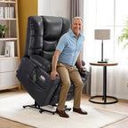 MCombo Large Triple Motor Power Lift Recliner Chair with Massage and Dual Heating, Adjustable Headrest for Tall Elderly People, Faux Leather 7634 (Black, Large)