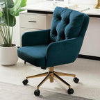 Velvet Office Chair, Comfy Home Office Desk Chairs with Lumbar Support, Modern Velvet Desk Chair Gold Legs Small Swivel Task Chair for Home Office, Bedroom, Study (Blue, L)
