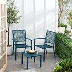 Best Choice Products 3-Piece Outdoor Bistro Set, Stackable Modern Steel Furniture for Porch, Garden w/ 2 Chairs, Table, Geometric Decor - Peacock Blue