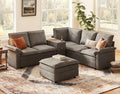 LINSY HOME Modular Sectional Couch Set, 99.7" V Shaped Cloud Sofa with Versatile Console, Chenille 5 Seater Sofa Set for Living Room, Apartment, Office, Green