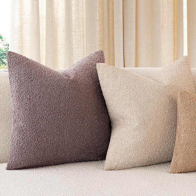 Foindtower Set of 2, Decorative Textured Boucle Throw Pillow Covers Accent Solid Pillow Cases Soft Cozy Couch Cushion Case for Chair Sofa Bedroom Living Room Home Decor 24x24 Inch Dark Purple