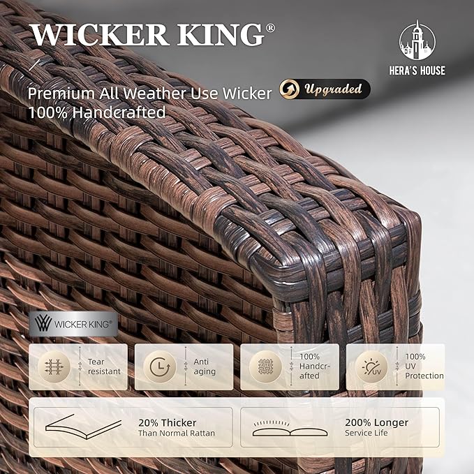 HERA'S HOUSE Outdoor Furniture, High Back Wicker Patio Swivel Chairs with Rattan Table for Deck Balcony Lawn Garden, Grey