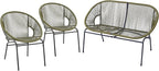 Christopher Knight Home Dessa 3 Piece Patio Furniture Set, Patio Wicker Accent Chair Set of 2 and Loveseat, Metal Frame 4 Seater Outdoor Papasan Lounge Chair Set, PE Rattan Outdoor Bistro Set, Green