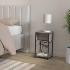 VASAGLE Side Table with Charging Station, 3-Tier End Table with USB Ports and Outlets, Nightstand for Living Room, Bedroom, 11.8 x 13.4 x 22.8 Inches, Plug-in Series, Greige and Black