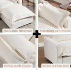 chairus 97" Modular Sectional Sofa with Moveable Ottoman Upholstered Deep Seat Linen Couch Set with Soft Pillows L Shaped Sofa Couch for Living Room, Apartment, Reception Room, 3-Seater/White