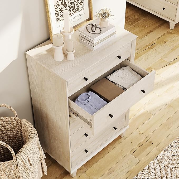 10 Drawer Dresser for Bedroom, 2 in 1 Tall Modern Chest of Drawers, Beveled Profile Design, Wood Drawer Organizer for Bedroom, Living Room, Hallway and Entryway,Oak