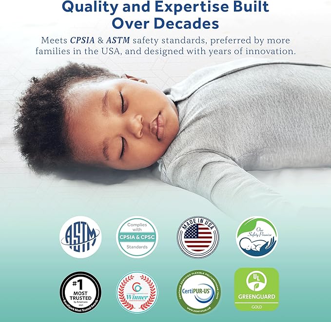 Sealy Baby Cozy Cool Hybrid Breathable Crib Mattress, GREENGUARD GOLD Certified, Made in USA, Cooling Foam, 2 Stage, Toddler Bed Fit, 204 Coils & Cotton Cover, Safety & Quality Tested, 52x28"