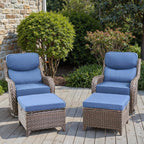 Swivel Patio Chairs sofa Set of 4 with 6" Thick Cushion - Wicker Outdoor Swivel Rocker Patio Chair with Side Table, High Back Comfortable Outdoor Glider Chairs - Brown Wicker | Blue Cushions