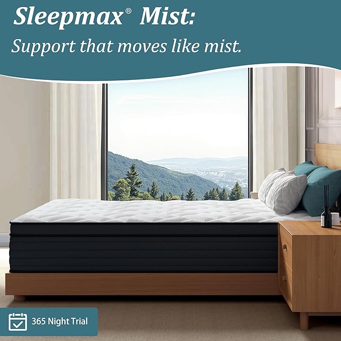 Sleepmax Queen Mattress 14 Inch - Deep Sleep Hybrid Mattress Pain Relief - Bed in a Box Extra Lumbar & Hip Support - Fiberglass-Free, CertiPUR-US Certified, 720-Night Trial