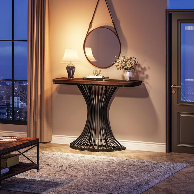 Tribesigns Console Table, Industrial Entryway Table with Geometric Metal Base, 39-Inch Small Sofa Accent Table for Entrance, Living Room, Hallway, Rustic Brown (Rustic Brown)
