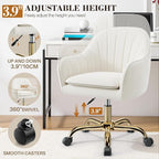 Comfy Home Office Desk Chairs Vanity Chair with Wheels Adjustable Modern Velvet Makeup Vanity Chairs for Bedroom Living Room（White）