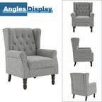 High Back Accent Chairs Set of 2, High Wingback Chair for Living Room, Button-Tufted Upholstered Fabric Armchair with Solid Wood Legs, Comfy Single Sofa Reading Chair for Bedroom, Light Gray
