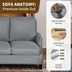 3 Piece 6-Seater Living Room Sofa Set, Modern Upholstered 3-Seater Sofa, Loveseat & Armchair, Handmade Nailhead Trim, Ergonomic Deep-Seat Couch for Living Room, Bedroom, Apartment, Gray