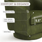 Swivel Barrel Accent Chair, Round Faux Leather Living Room Arm Chairs, Modern Upholstered Comfty Reading Nook Chairs for Bedroom, Small Club Armchair, Single Sofa Side Chair, Green