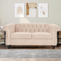 Velvet Loveseat Sofa, Mid Century Modern Upholstered Couch, 62" Oversized Comfy 2 Seater Love Seat Couch with Cushions, Tufted Chesterfield Sofa for Living Room, Bedroom, Apartment (Beige)