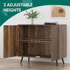 Smuxee Fluted Sideboard Cabinet, Freestanding Walnut Buffet Cabinet with Adjustable Shelf, Wood Storage Cabinet for Living Room, Entryway, Hallway