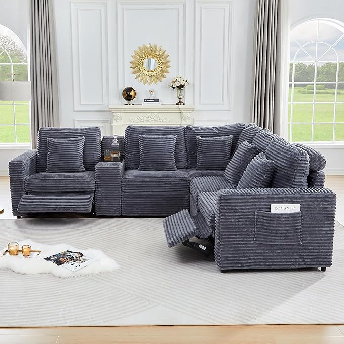 ORRD Modern Armless Power Recliner Sofa Seat for Modular Sectional Couch for Living Room-Blue Grey