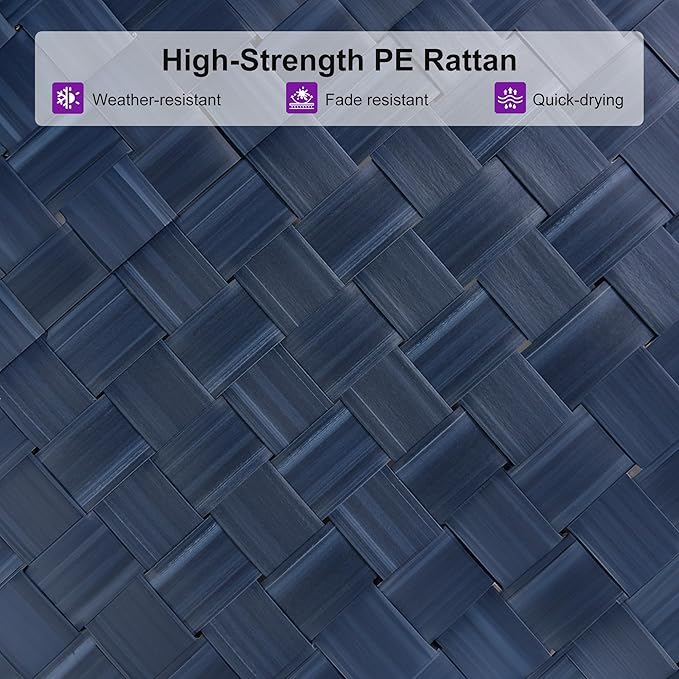 PURPLE LEAF Patio Chaise Lounge Rattan Chair Outdoor Pool Adjustable Recliner Wicker Lounger for Outside Woven Furniture Tanning Poolside Lounger Navy Blue