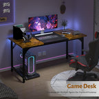 AZN Computer Desk, 47in Computer Desk, Gaming Office Desk w/Carbon Fiber Tabletop, Gaming Office Desk w/Sturdy Metal Frame, Home Office Desks w/Large Legroom for Game Work Study Writing,RusticBrown