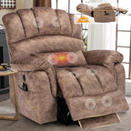 Tall Man Oversized Dual Motor Power Lift Recliner w/Heat Massage, Large Lay Flat Sleeper Electric Recliner with Extended Footrest for Elderly, Lumbar Pillow, USB & Type-C Ports, Plush-Brown