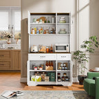 Cozy Castle 71" Tall Kitchen Hutch Cabinet with Drawers and Power Outlet, Farmhouse Pantry Storage Cabinet, Large Wood Coffee Bar Microwave Stand Cupboard for Dining Room Living Room, White