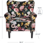 BELLEZE Modern Accent Chair for Living Room, High Back Linen Armchair with Wooden Legs, Upholstered Wingback Side Chair Padded Armrest Single Sofa for Living Room, Bedroom - Allston (Black & Flower)