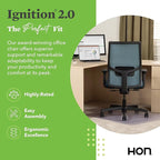 HON Ignition 2.0 Mid Back Task Chair, Spectrum Mesh, Standard Synchro-Tilt Control, Office Chair with Lumbar Support, Height and Width Adjustable Arms, Black Frame, Sky