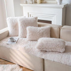 Neelvin Beige Faux Fur Cozy Fluffy Double-Sided Decorative Throw Pillow Covers 20x20 inch Set of 2,Velvet Pillowcase Cushion Case for Sofa Couch