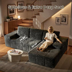 114" Glitter Cloud Sectional Couch with L-Shape Chaise, Modern Boneless Couches for Living Room, Fluffy Tufted Deep Seat Modular Sofa in a Box No Assembly