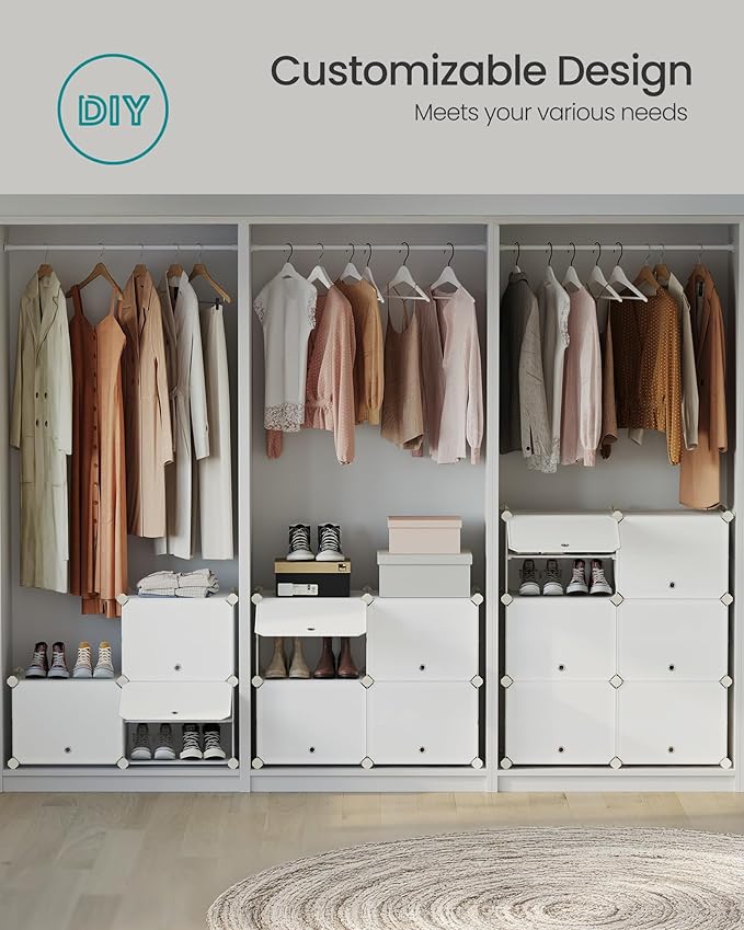 SONGMICS Shoe Rack Organizer, 8-Tier Shoe Storage Cabinet for Closet and Entryway, Holds 32 Pairs of Shoes, Adjustable, Cloud White ULPC034W03