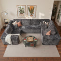 Cloud Sectional Couch with Loveseat, Boneless U-Shaped Cloud Couch with Deep Seat, Soft Plush Modern Minimalist Sofa, Assembly Free Modular Floor Sofa for Office Living Room Apartment, Grey