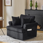 Karl home 39" Swivel Accent Chair,Oversized Seat Armchair W/2 Pillows and 4 Pockets,Modern Upholstered Corduroy Barrel Chairs,Comfy Single Sofa for Living Room,Reading,Bedroom and Office -Black