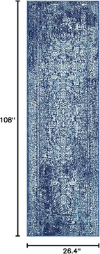 SAFAVIEH Evoke Collection Runner Rug - 2'2" x 9', Navy & Ivory, Distressed Design, Non-Shedding & Easy to Clean, Ideal for Foyer, Bedroom, Kitchen, Hallway (EVK256A)