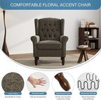 UIXE High Back Accent Chair, Fabric Upholstered Armchair Comfy Wingback Arm Club Chair for Living Room, Retro Single Sofa Bedroom Reading Seat with Solid Wood Legs - Taupe