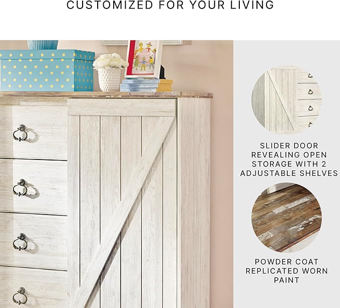 Signature Design by Ashley Willowton Shabby Chic Dressing Chest with Faux Plank Top, Whitewash