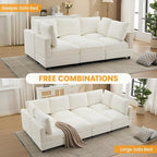 Modular Sectional Cloud Sofa Bed, 6-Seater Convertible Sofa Couch with Ottoman, Modern Deep Seat Sleeper Sofa for Living Room, Chenille Beige