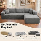 106" Cloud Sectional Couch with Chaise Lounge,L Shaped Modular Modern Sofa,Comfy Corduroy Fluffy Couches with Deep Seat,No Assembly Required Couch for Living Room(Right,Stripe Corduroy,Gray)