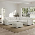 Modern Sectional Linen Couch for Living Room V-Shape Sofas,6 Seat Modular Cloud Sofas with Ottoman,Couches Cushion Covers Removable,Cozy Feather Down Sofa for Apartment Cream White