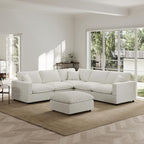 Modern Sectional Linen Couch for Living Room V-Shape Sofas,6 Seat Modular Cloud Sofas with Ottoman,Couches Cushion Covers Removable,Cozy Feather Down Sofa for Apartment Cream White