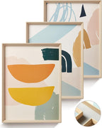 Framed Boho Wall Art for Bedroom,Abstract Canvas Wall Decor,12x16IN Minimalist High Framed Wood Design Prints for Living Room,Bathroom Set of 3