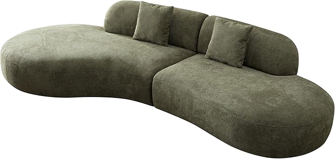 135" Curved Sofa Couch Modern Oversized 6-Seat Upholstery Boucle Sectional Sofa Couch with Pillows for Living Room Apartment Furniture,No Assembly Needed (Green+Left-Facing)